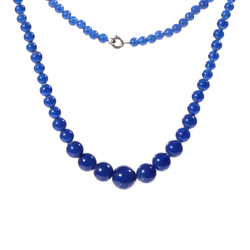 Vintage beaded necklace Czech gradual cobalt blue round glass beads