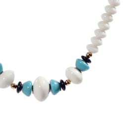 Vintage 15" necklace Czech white blue rondelle cone glass beads