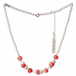 Vintage 17" necklace Czech white orange striped round bicone cup glass beads