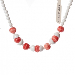 Vintage 17" necklace Czech white orange striped round bicone cup glass beads
