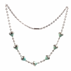 Vintage Bauhaus Art Deco chrome chain necklace galalith pale green cone faceted beads Jakob Bengel