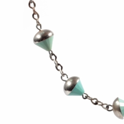 Vintage Bauhaus Art Deco chrome chain necklace galalith pale green cone faceted beads Jakob Bengel