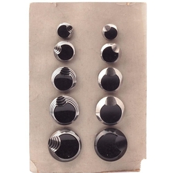 Czech vintage glass buttons Sample card (10) 1920's Deco silver metallic geometric black