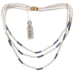 Vintage 15" 3 strand necklace Czech lustre white blue opaline glass beads
