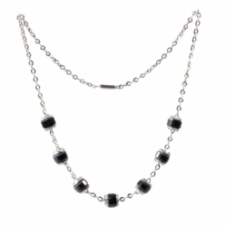 Vintage Art Deco German Bauhaus chrome chain necklace galalith black rondelle faceted beads