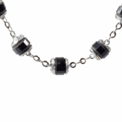 Vintage Art Deco German Bauhaus chrome chain necklace galalith black rondelle faceted beads