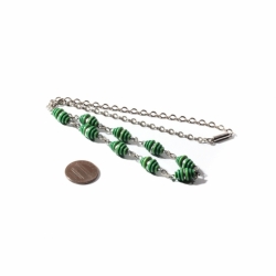 Vintage Art Deco German Bauhaus chrome chain necklace galalith green ribbed cone beads Jakob Bengel