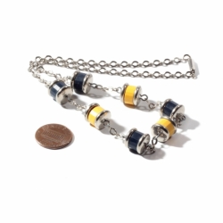 Vintage Art Deco German Bauhaus chrome chain necklace galalith yellow cobalt blue rondelle beads chrome caps Jakob Bengel
