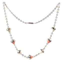 Vintage Art Deco Bauhaus chrome chain necklace cream coral cone galalith beads