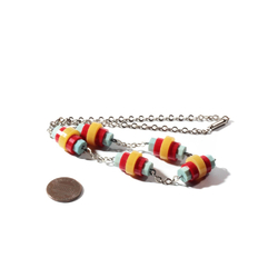 Vintage Art Deco Bauhaus chrome chain necklace red turquoise juice yellow galalith beads