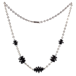 Vintage Art Deco chrome chain necklace Czech black rondelle glass beads