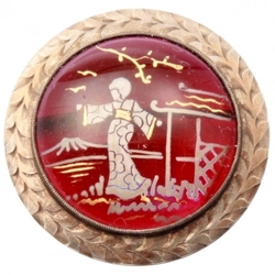 Victorian gold gilt Japanese cameo Dragons breath paperweight Czech glass pin brooch