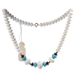 Vintage 15" necklace Czech white blue rondelle cone glass beads