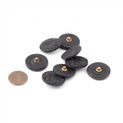Czech glass button Lot (8) 23mm black flower