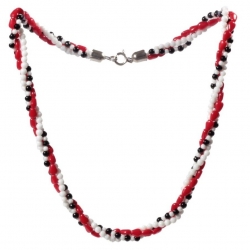 Vintage 3 strand necklace Czech white black round red triangle heart glass beads