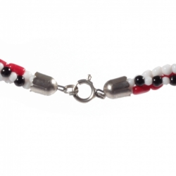 Vintage 3 strand necklace Czech white black round red triangle heart glass beads