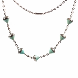 Vintage Bauhaus Art Deco chrome chain necklace galalith pale green cone faceted beads Jakob Bengel