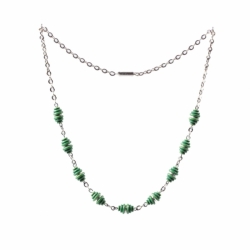 Vintage Art Deco German Bauhaus chrome chain necklace galalith green ribbed cone beads Jakob Bengel