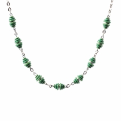 Vintage Art Deco German Bauhaus chrome chain necklace galalith green ribbed cone beads Jakob Bengel