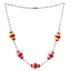Vintage Art Deco Bauhaus chrome chain necklace coral juice yellow carnelian galalith beads