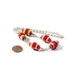 Vintage Art Deco Bauhaus chrome chain necklace coral juice yellow carnelian galalith beads