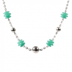Vintage Art Deco necklace Czech chrysoprase opaline green Uranium rondelle glass beads chrome ball beads