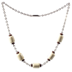 Vintage Art Deco Bauhaus chrome chain necklace cream galalith beads