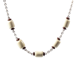 Vintage Art Deco Bauhaus chrome chain necklace cream galalith beads