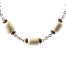 Vintage Art Deco Bauhaus chrome chain necklace cream galalith beads