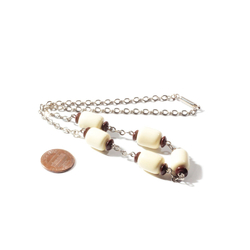 Vintage Art Deco Bauhaus chrome chain necklace cream galalith beads