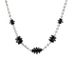 Vintage Art Deco chrome chain necklace Czech black rondelle glass beads