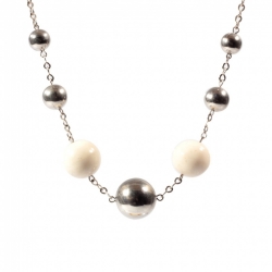 Vintage Bauhaus Art Deco chain necklace chrome ball beads Uranium hand molded glass beads
