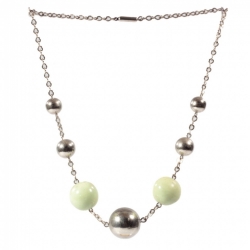 Vintage Bauhaus Art Deco chain necklace chrome ball beads pale green handmade glass beads