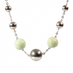 Vintage Bauhaus Art Deco chain necklace chrome ball beads pale green handmade glass beads