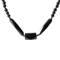 Antique Victorian mourning necklace Czech black hand faceted glass beads