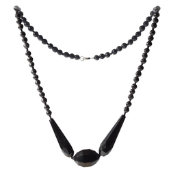 Antique Victorian Czech black glass bead mourning necklace