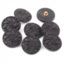 Czech glass button Lot (8) 23mm black flower