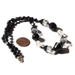 Vintage Art Deco necklace Czech black crystal cone rondelle teardrop hand faceted English cut glass beads