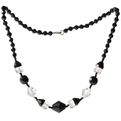 Vintage Art Deco necklace Czech black crystal glass beads