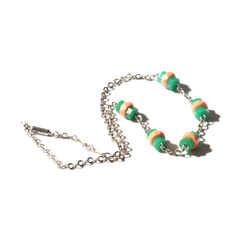 Vintage Art Deco Bauhaus chrome chain necklace galalith chrysoprase coral beads