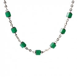 Vintage Art Deco German Bauhaus chrome chain necklace galalith chrysoprase green rondelle beads