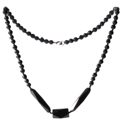 Antique Victorian mourning necklace Czech black hand faceted glass beads