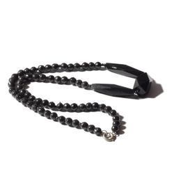 Antique Victorian mourning necklace Czech black hand faceted glass beads