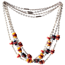 Lot (4) Vintage Art Deco Bauhaus chrome chain necklaces galalith beads