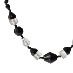Vintage Art Deco necklace Czech black crystal clear hand faceted English cut seed glass beads