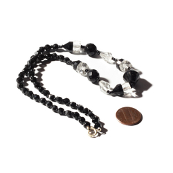 Vintage Art Deco necklace Czech black crystal clear hand faceted English cut seed glass beads