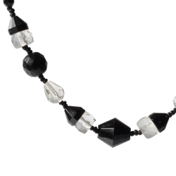 Vintage Art Deco necklace Czech black crystal cone rondelle teardrop hand faceted English cut glass beads