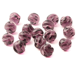 Lot of (16) Czech vintage amethyst twist melon lampwork glass beads 13mm