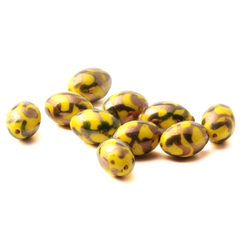 Lot (10) Czech vintage copper metallic marble yellow oval lampwork glass beads 17mm