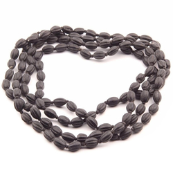 Strand (124) Art Deco vintage black oval melon Czech glass beads 9mm